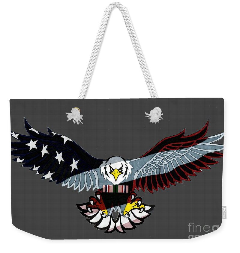 Eagle Weekender Tote Bag featuring the drawing 25th Anniversary Desert Storm by Bill Richards