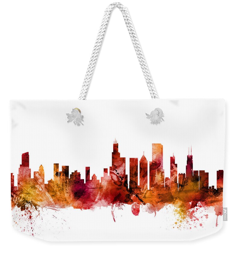Chicago Weekender Tote Bag featuring the digital art Chicago Illinois Skyline #28 by Michael Tompsett