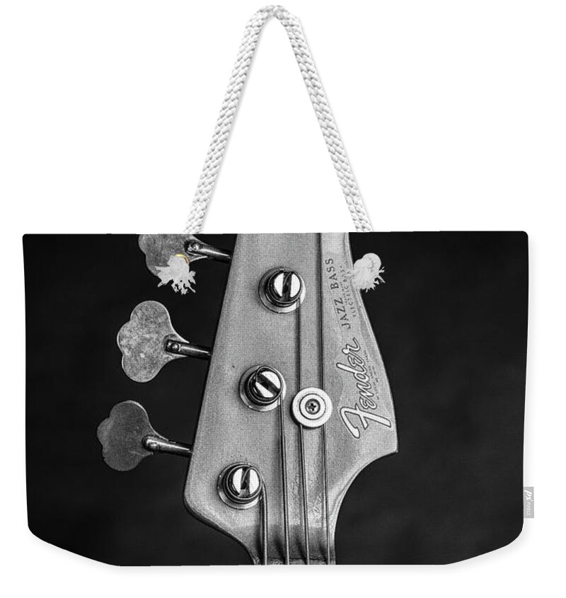 Fender Jazz Bass Weekender Tote Bag featuring the photograph 281.1834 Fender 1965 Jazz Bass Black and White #2811834 by M K Miller