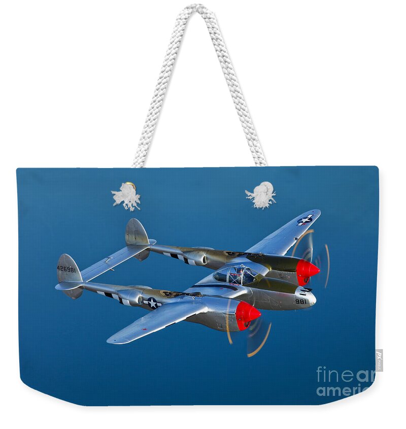 Chino Weekender Tote Bag featuring the photograph A Lockheed P-38 Lightning Fighter #3 by Scott Germain