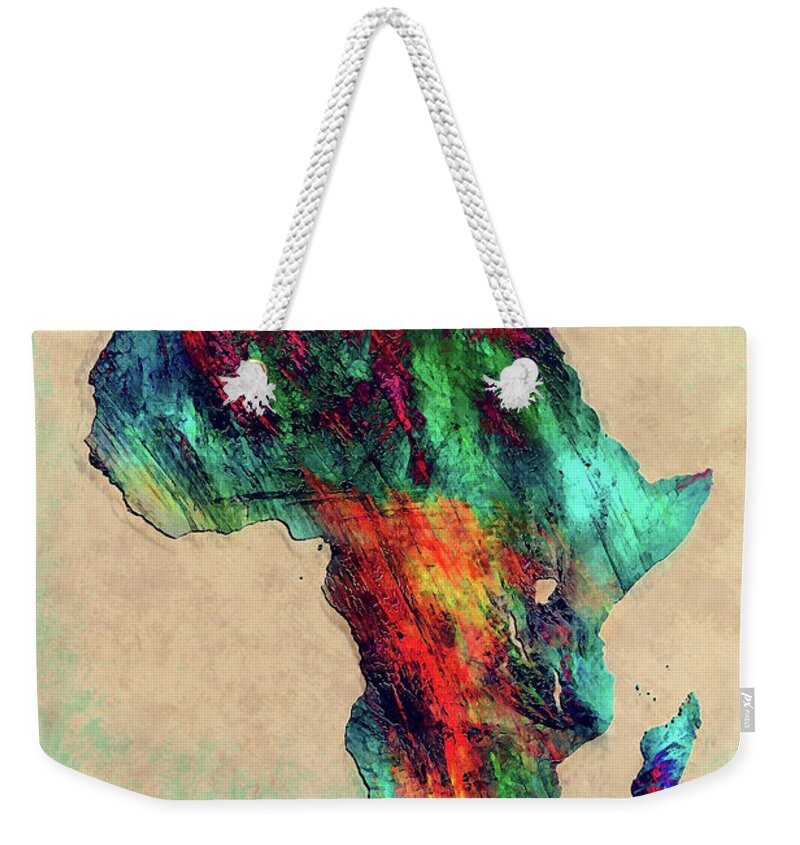 Africa Weekender Tote Bag featuring the painting Africa map by Justyna Jaszke JBJart