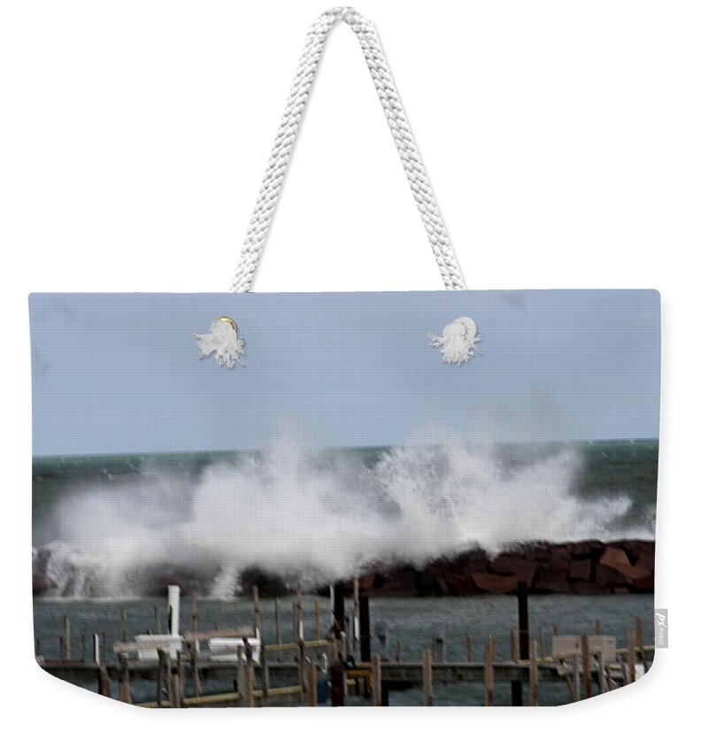 Breakwall Water Waves Storms Weekender Tote Bag featuring the photograph Breakwall #3 by Jean Wolfrum
