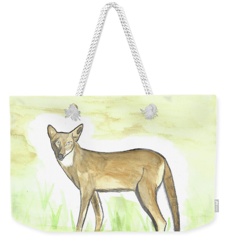 Ronnie Maum Weekender Tote Bag featuring the mixed media Coyote #3 by Ronnie Maum
