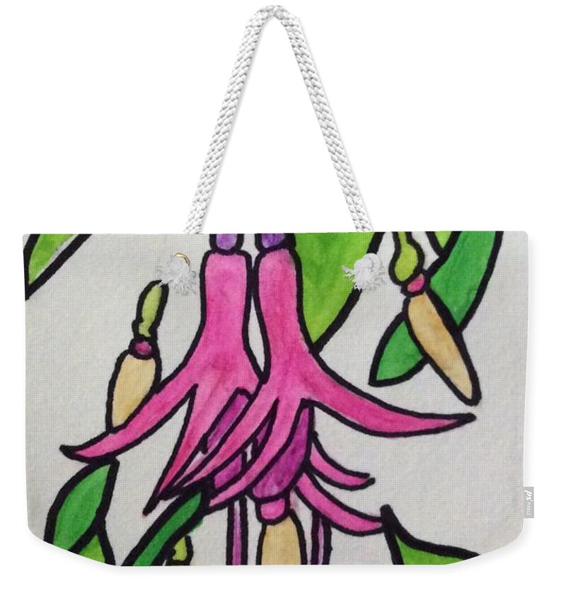 Fushia Weekender Tote Bag featuring the painting Flower #3 by Erika Jean Chamberlin