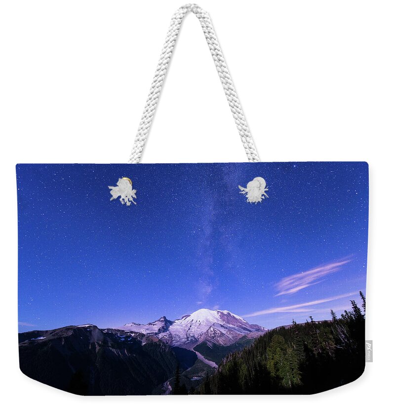 Landscape Weekender Tote Bag featuring the photograph Mt.Rainier with Milky way #3 by Hisao Mogi