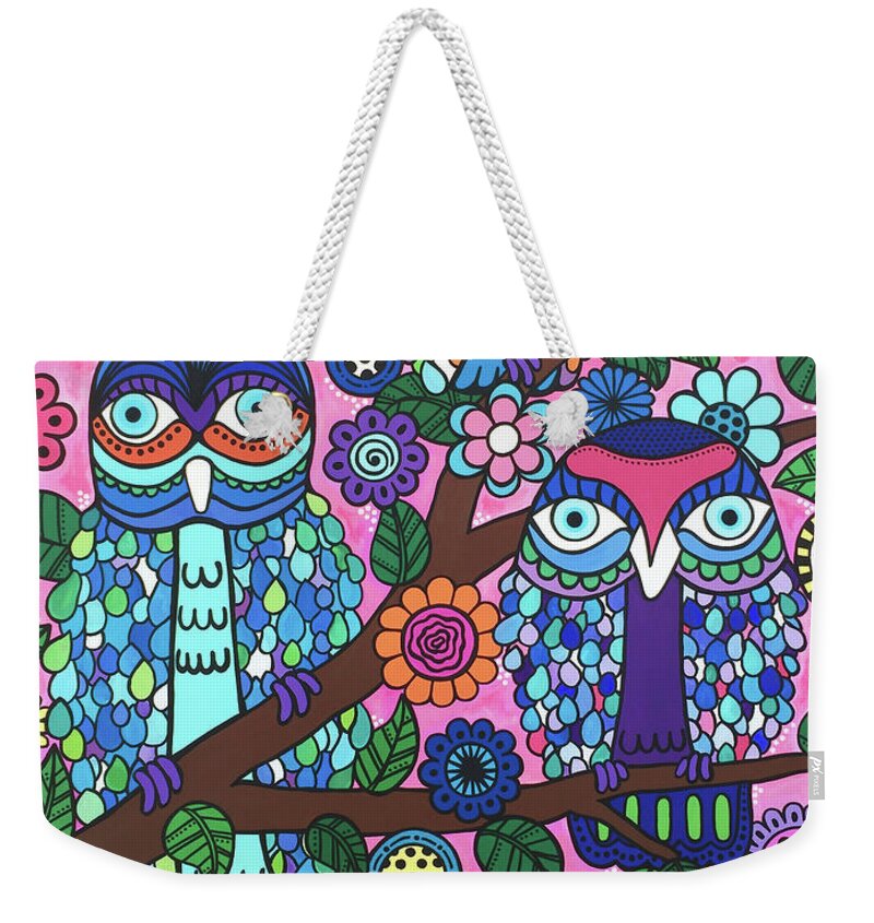 Owls Weekender Tote Bag featuring the painting 3 Owls by Beth Ann Scott