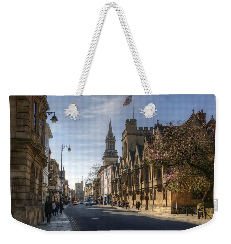 High Street Weekender Tote Bag featuring the photograph Oxford High Street #3 by Chris Day