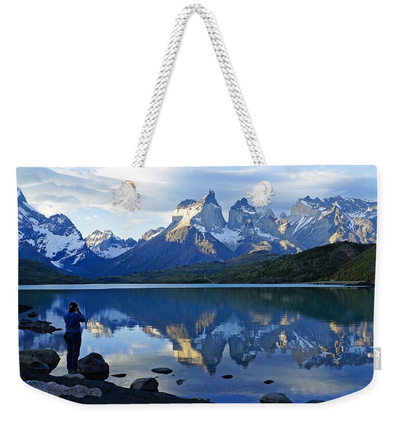 Patagonia Weekender Tote Bag featuring the photograph Patagonia Reflection #3 by Michele Burgess