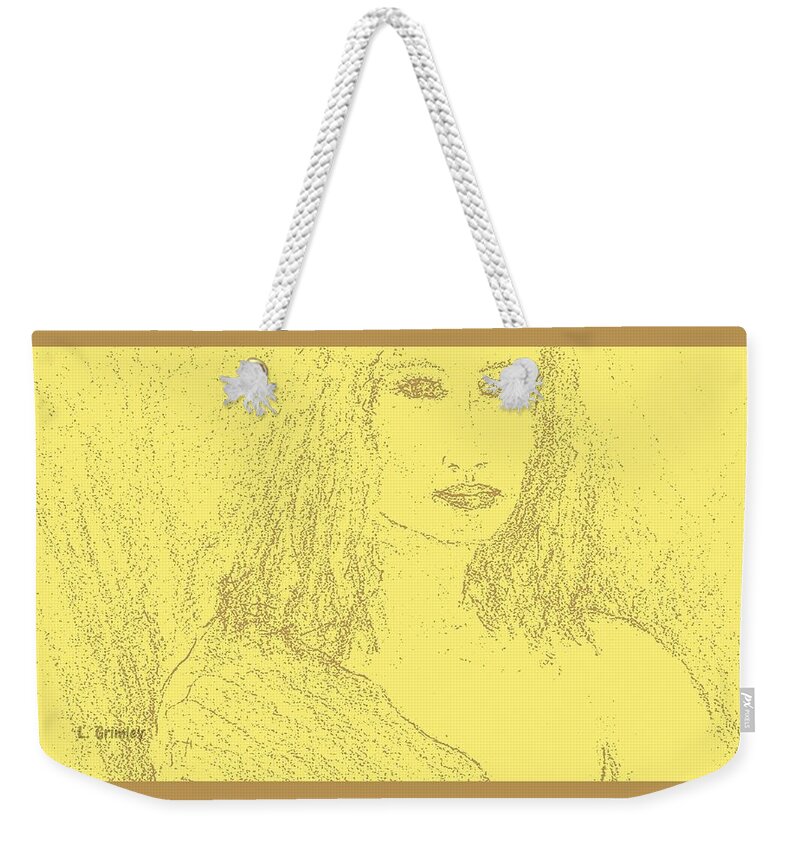 Nude Weekender Tote Bag featuring the drawing Pensive #3 by Lessandra Grimley