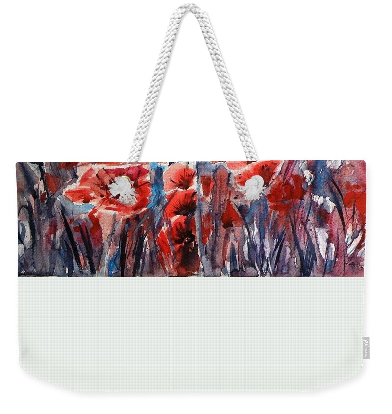 Poppies Weekender Tote Bag featuring the painting Poppies #12 by Kovacs Anna Brigitta