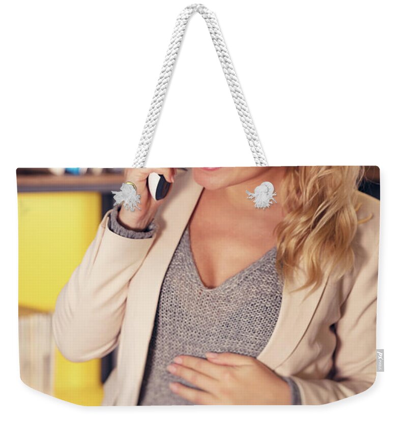 Abdomen Weekender Tote Bag featuring the photograph Pregnant woman at work #3 by Anna Om