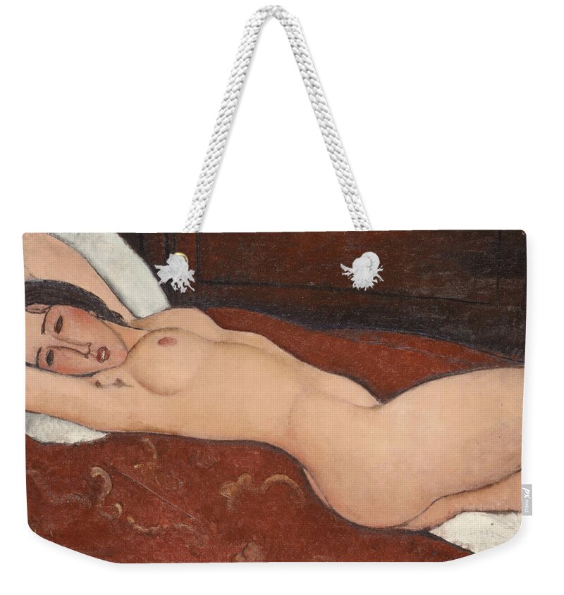 Amedeo Modigliani Weekender Tote Bag featuring the painting Reclining Nude #3 by Amedeo Modigliani
