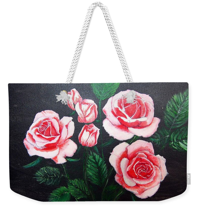 Roses Weekender Tote Bag featuring the painting 3 Roses by Richard Le Page
