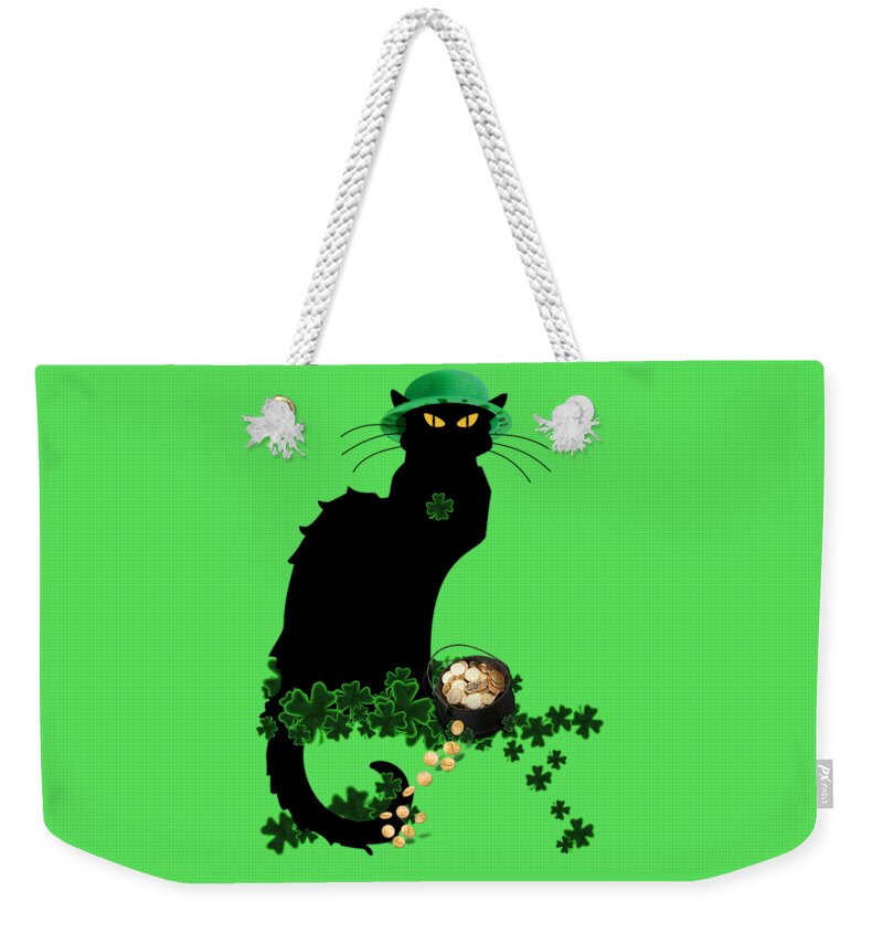 St Patrick's Day Weekender Tote Bag featuring the digital art St Patrick's Day - Le Chat Noir #2 by Gravityx9 Designs