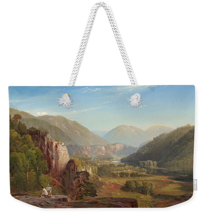 Landscape Weekender Tote Bag featuring the painting The Juniata, Evening by Thomas Moran