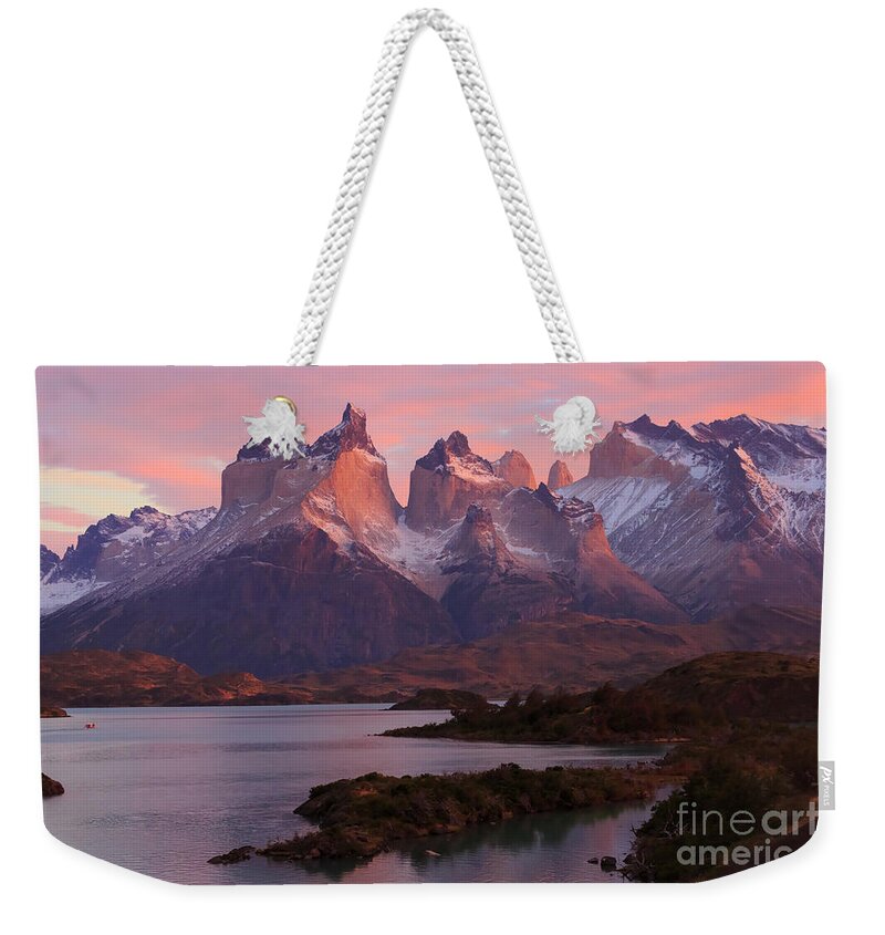 Sunrise Weekender Tote Bag featuring the photograph Torres del Paine National Park in Patagonia Chile #3 by Louise Heusinkveld