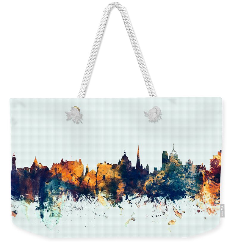 City Skyline Weekender Tote Bag featuring the digital art Victoria Canada Skyline by Michael Tompsett
