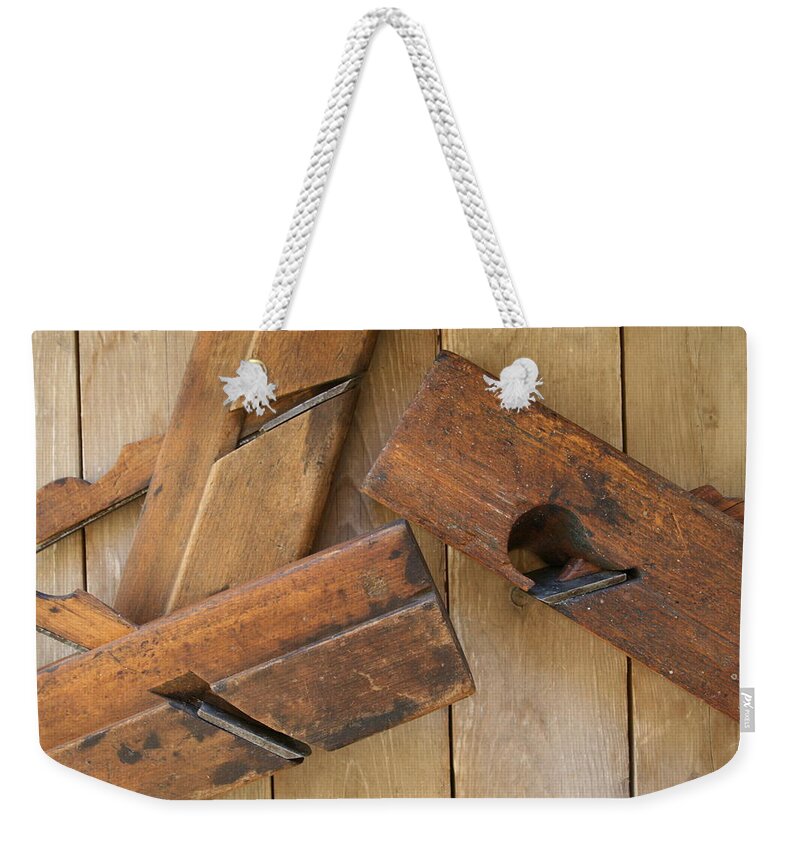Tool Weekender Tote Bag featuring the photograph 3 Wood Planes by Marna Edwards Flavell