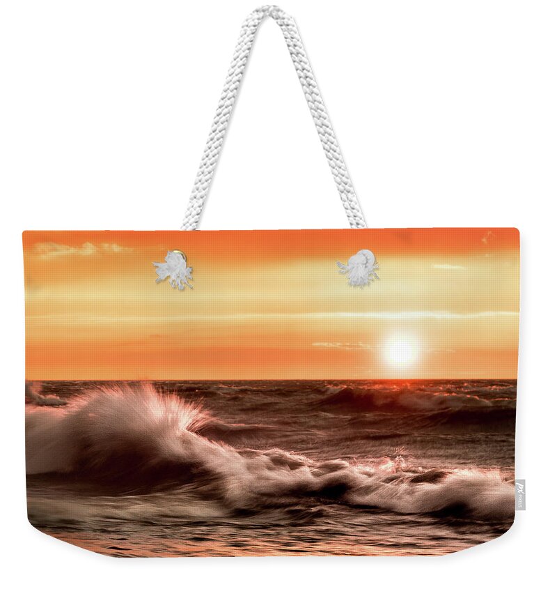 Lake Weekender Tote Bag featuring the photograph Lake Erie Waves #31 by Dave Niedbala