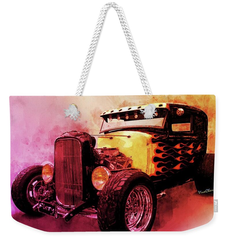 1931 Weekender Tote Bag featuring the photograph 31 Model A Ford Fiery WaterColour by Chas Sinklier