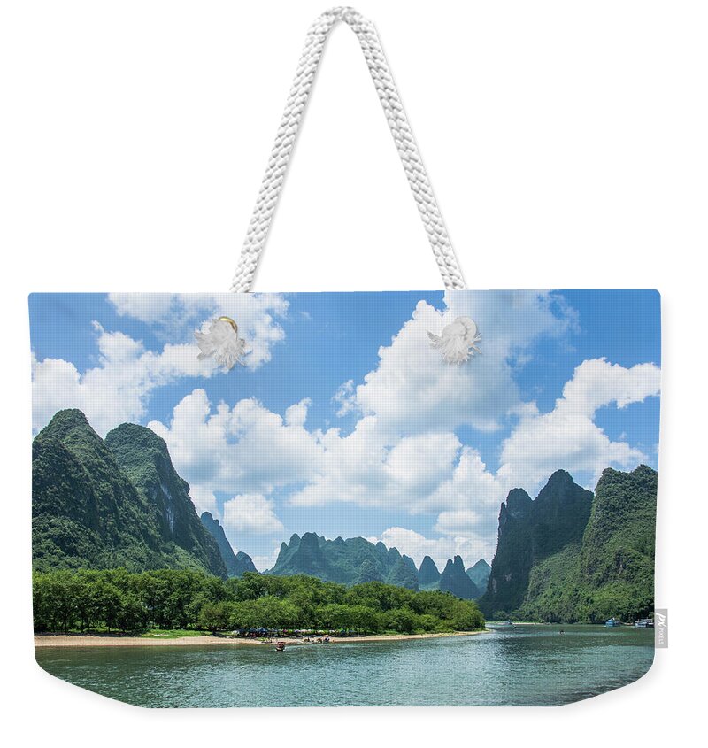 River Weekender Tote Bag featuring the photograph Lijiang River and karst mountains scenery #32 by Carl Ning