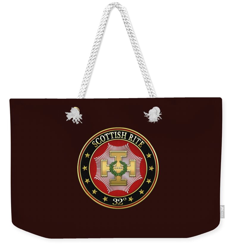 'scottish Rite' Collection By Serge Averbukh Weekender Tote Bag featuring the digital art 32nd Degree - Master of the Royal Secret Jewel on Black Leather by Serge Averbukh