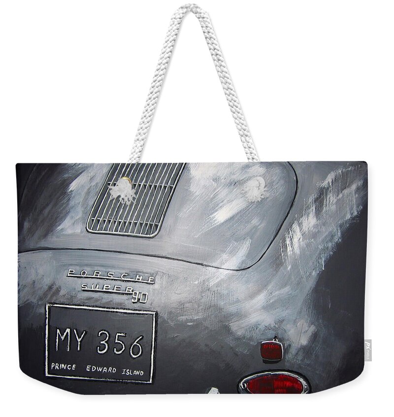 Car Weekender Tote Bag featuring the painting 356 Porsche rear by Richard Le Page