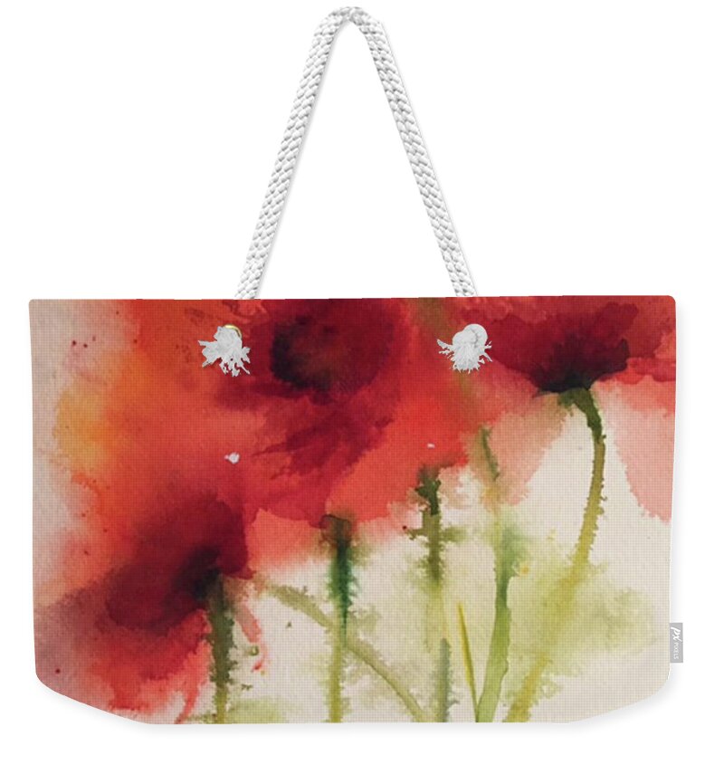 Floral Weekender Tote Bag featuring the painting Poppy Party by Bonny Butler