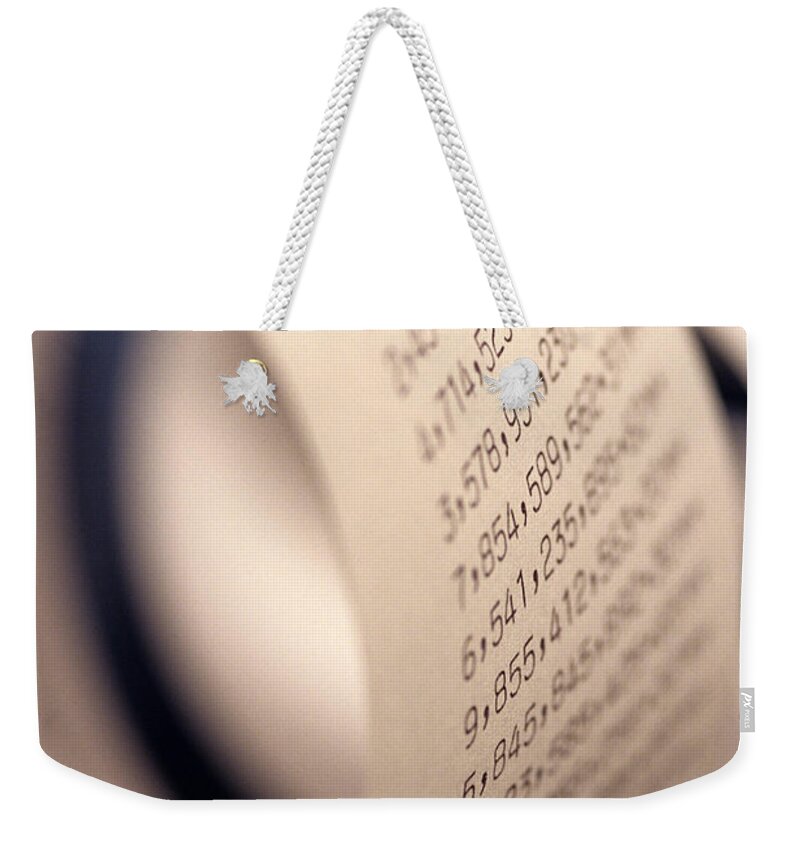 Adding Machine Tape Weekender Tote Bag featuring the photograph Adding Machine Tape abstract #4 by Jim Corwin