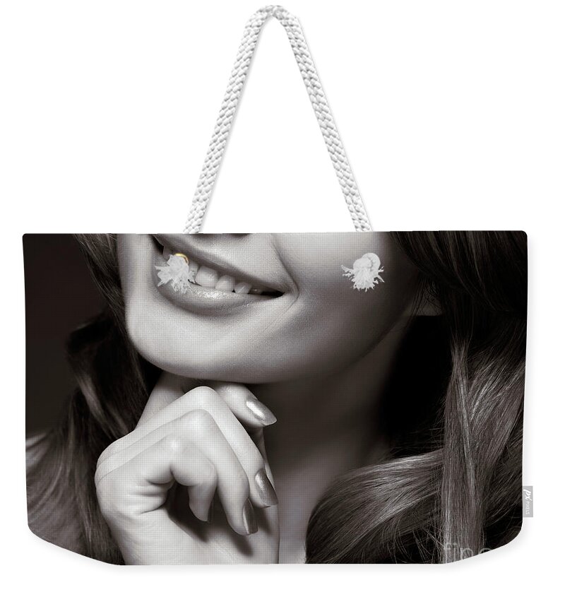 Beauty Weekender Tote Bag featuring the photograph Beautiful Young Smiling Woman #4 by Maxim Images Exquisite Prints