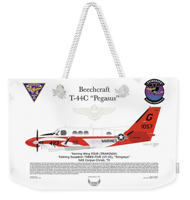 Beechcraft Weekender Tote Bag featuring the digital art Beechcraft T-44C Pegasus #1 by Arthur Eggers