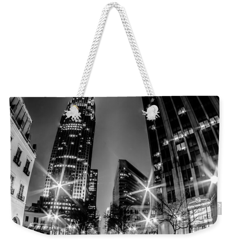 Architecture Weekender Tote Bag featuring the photograph Charlotte Nc Skyline Covered In Snow #4 by Alex Grichenko