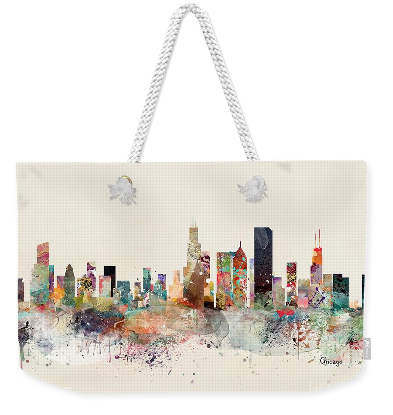 Chicago City Skyline Weekender Tote Bag featuring the painting Chicago Illinois Skyline by Bri Buckley