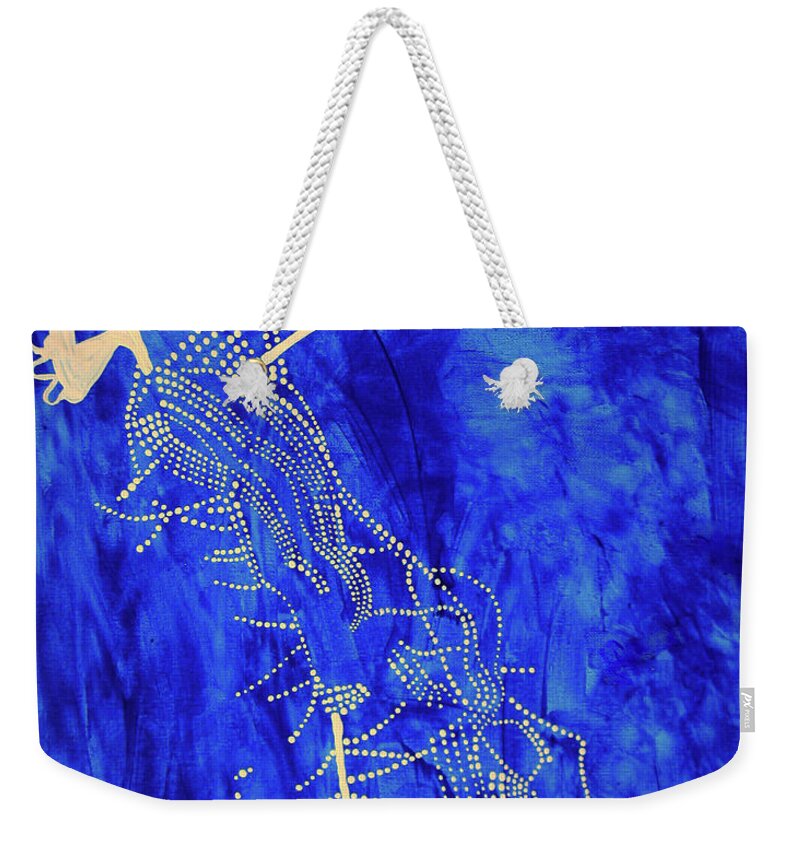 Jesus Weekender Tote Bag featuring the painting Dinka in Blue - South Sudan #4 by Gloria Ssali
