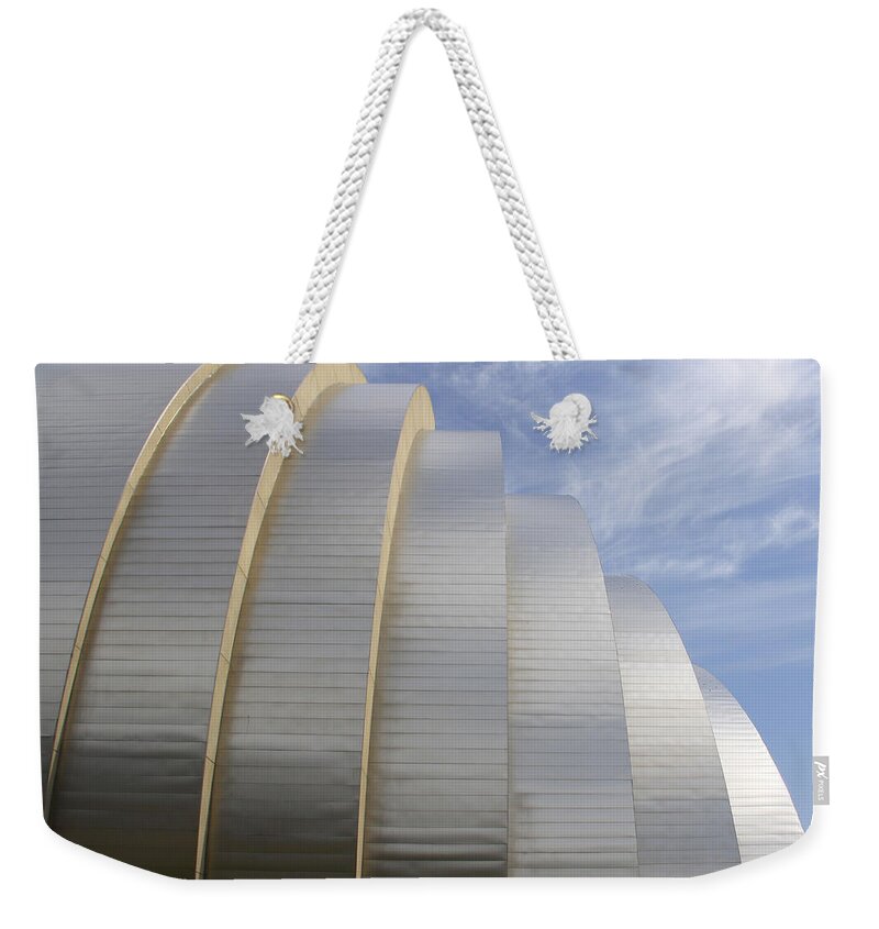 Abstract Building Weekender Tote Bag featuring the photograph Kauffman Center for Performing Arts by Mike McGlothlen