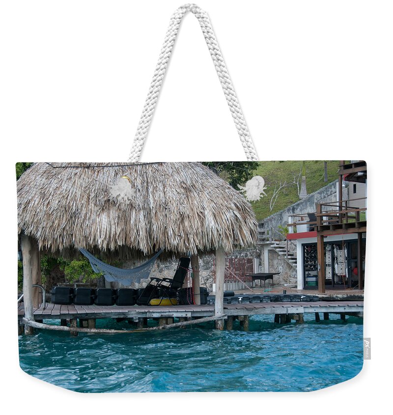 Yucatan Peninsula Weekender Tote Bag featuring the digital art Laguna Bacalar #4 by Carol Ailles