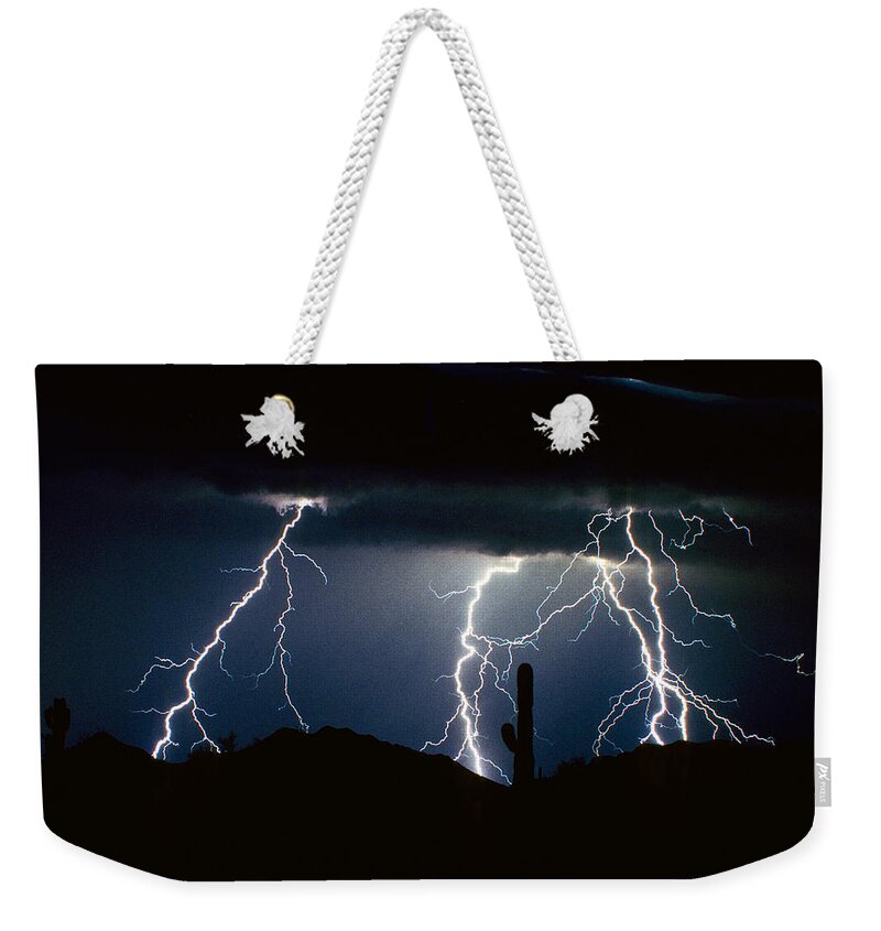 Landscape Weekender Tote Bag featuring the photograph 4 Lightning Bolts Fine Art Photography Print by James BO Insogna