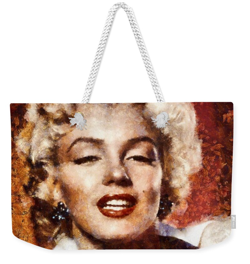 Marilyn Weekender Tote Bag featuring the painting Marilyn Monroe Vintage Hollywood Actress #5 by Esoterica Art Agency