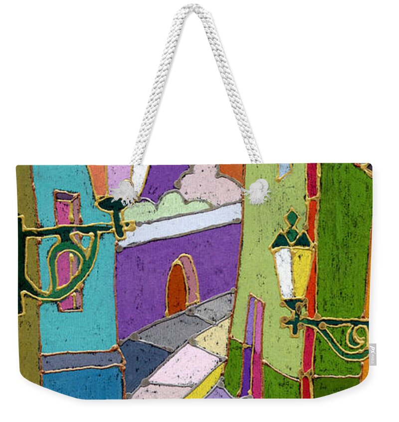 Pastel Weekender Tote Bag featuring the painting Prague Old Street by Yuriy Shevchuk