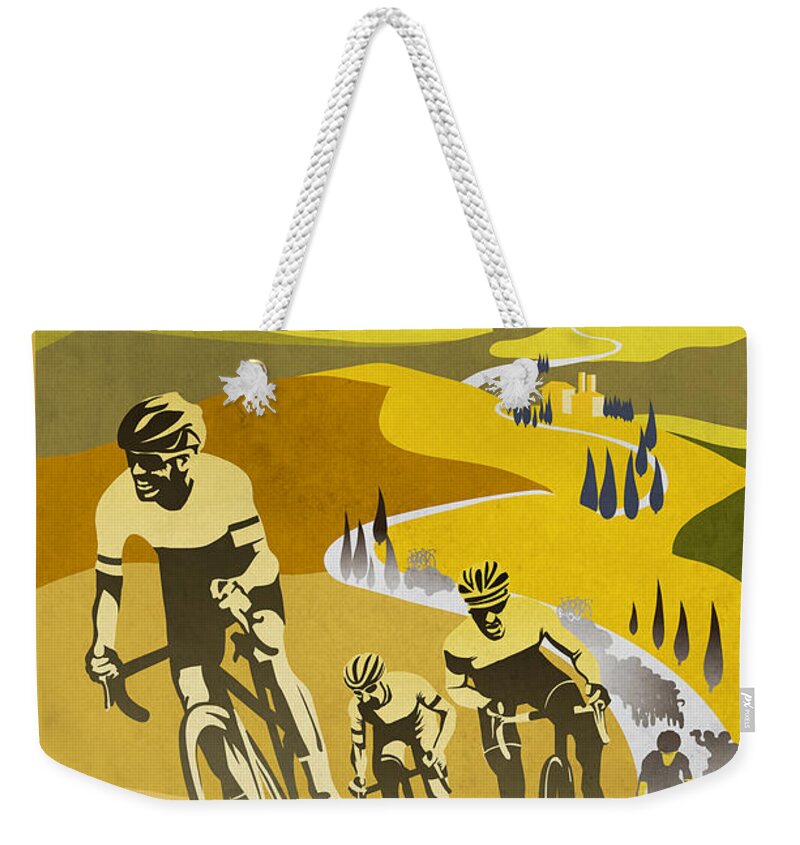 Vintage Cycling Weekender Tote Bag featuring the painting Print by Sassan Filsoof