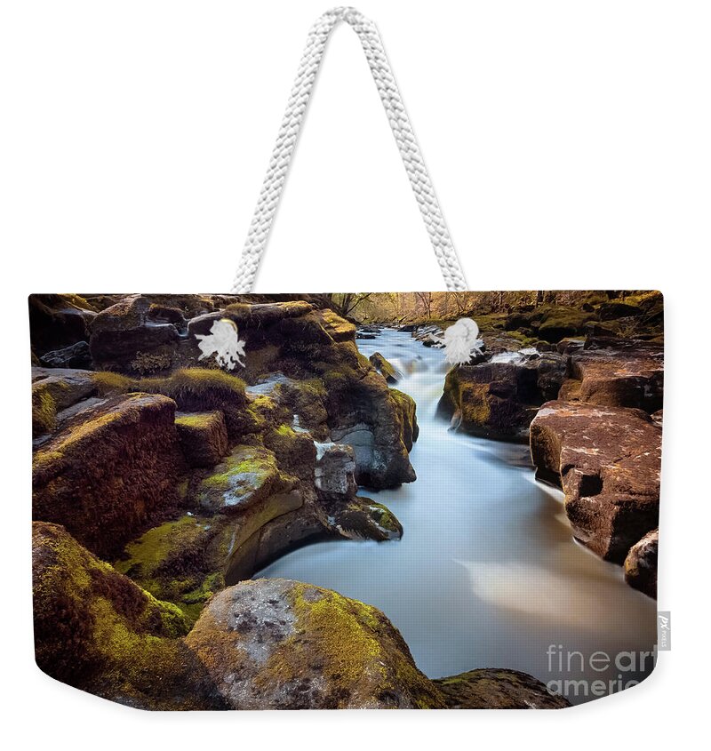 Bolton Abbey Weekender Tote Bag featuring the photograph Waterfall on The River Wharfe by Mariusz Talarek