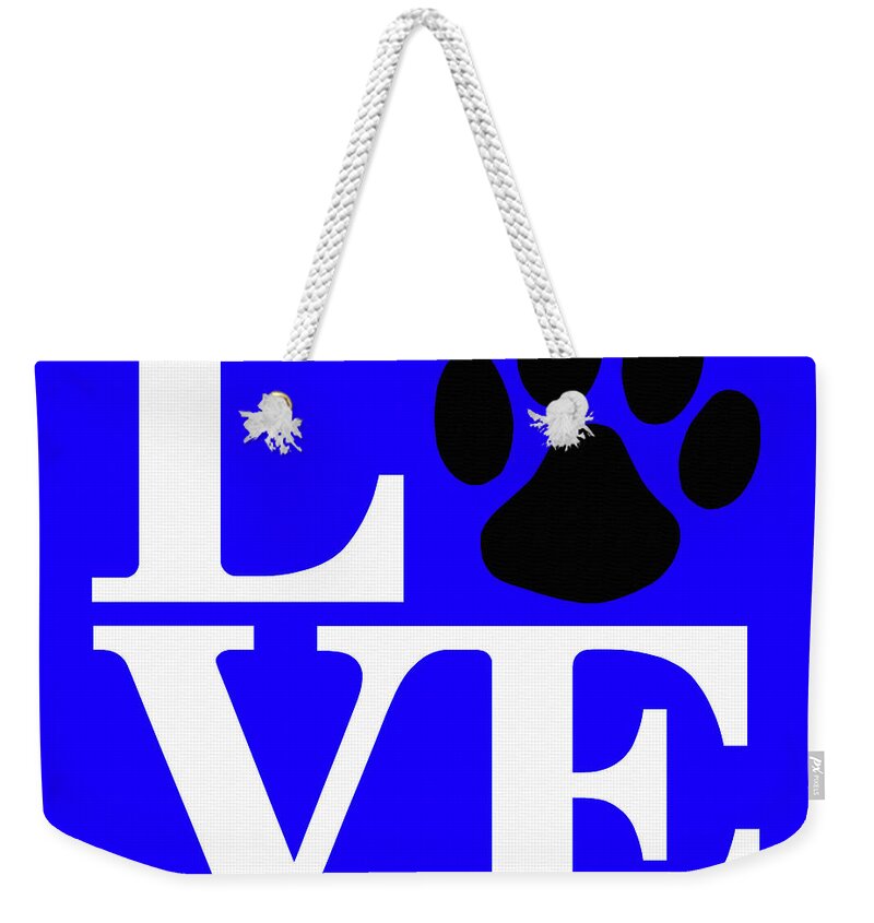 Canine Weekender Tote Bag featuring the digital art Dog Paw Love Sign #40 by Gregory Murray