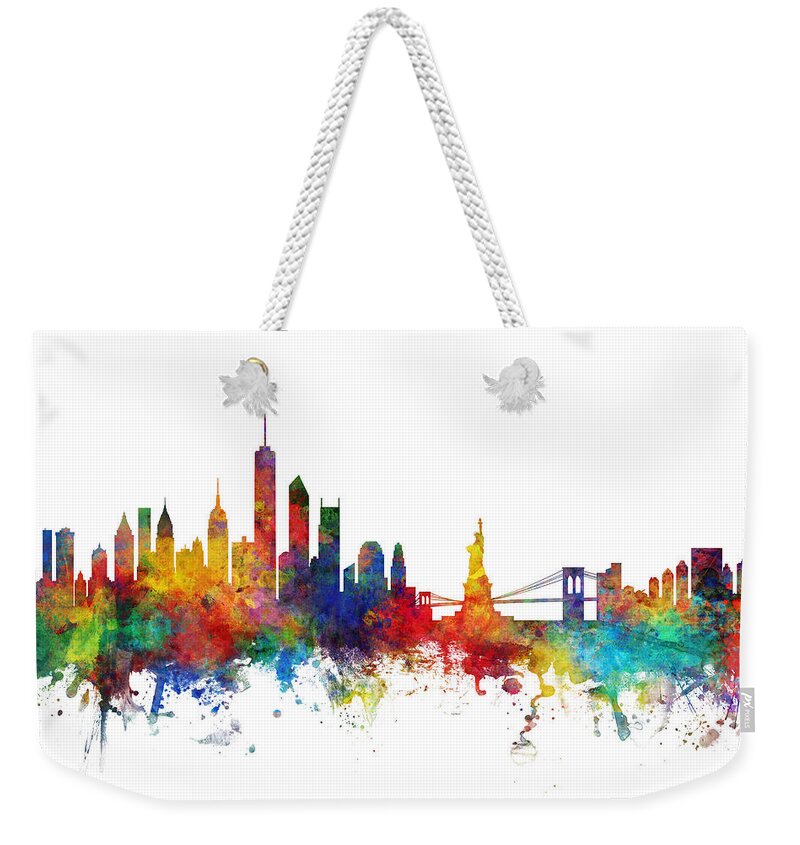 New York City Weekender Tote Bag featuring the digital art New York Skyline by Michael Tompsett