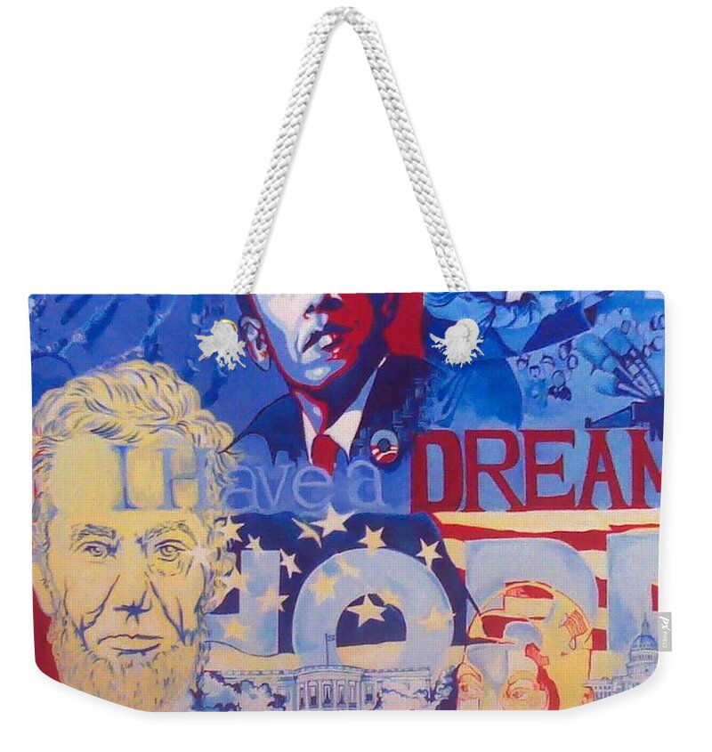 This Piece Commerorates The Election Of Our First Back President And The Steps It Took To Get To This Moment In Time And Those Who Helped Along The Way. Weekender Tote Bag featuring the painting 44 by Femme Blaicasso