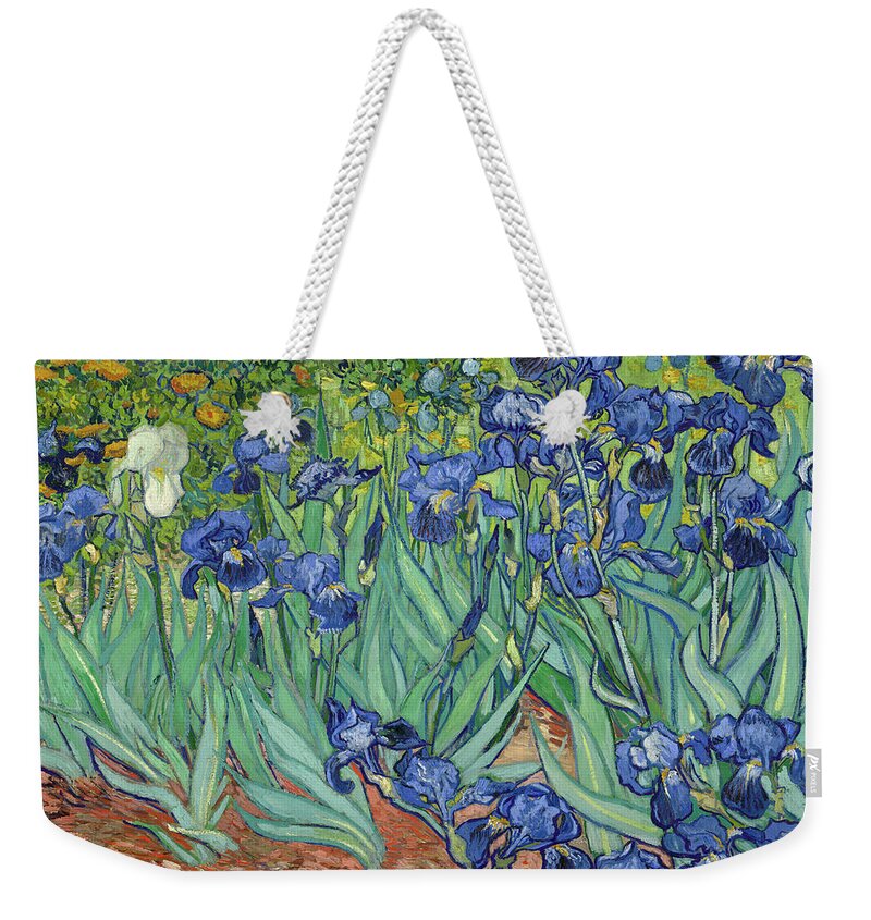 Irises Weekender Tote Bag featuring the painting Irises by Vincent van Gogh