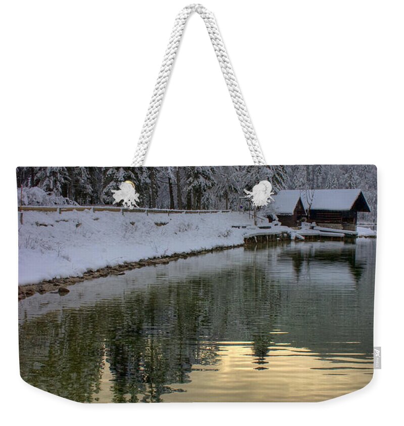 Winter Weekender Tote Bag featuring the photograph Alpine winter reflections #5 by Ian Middleton