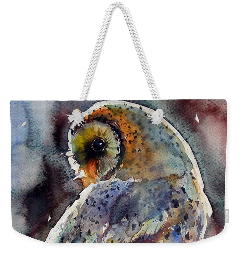Barn Owl Weekender Tote Bag featuring the painting Barn owl #4 by Kovacs Anna Brigitta