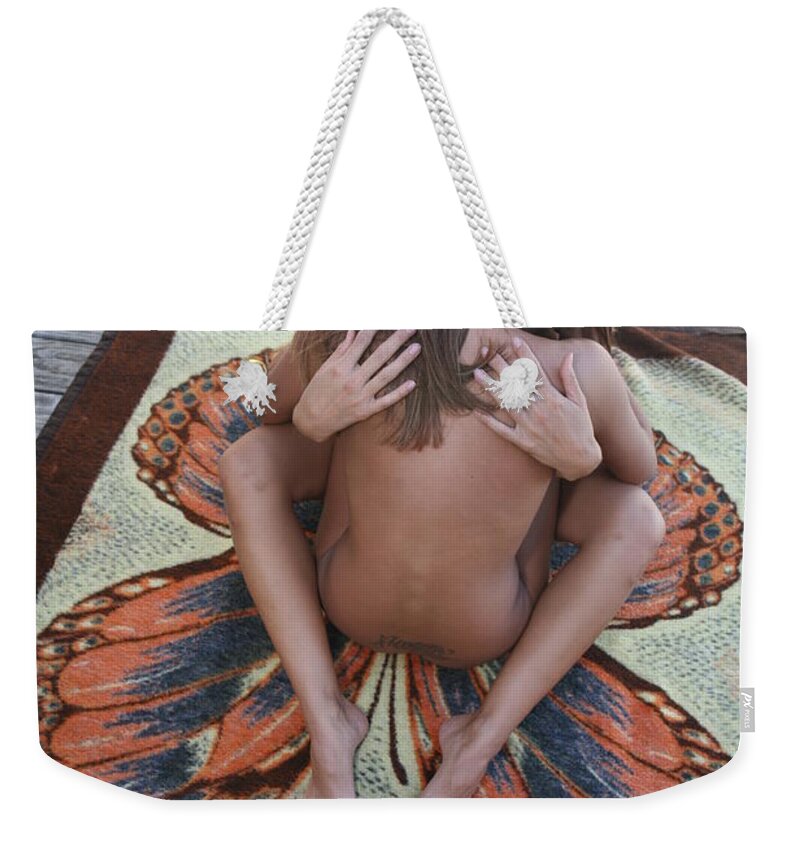 Female Nude Butterfly Glamorous Natural Settings Exotic Nudes Weekender Tote Bag featuring the photograph Butterfly #5 by Lucky Cole