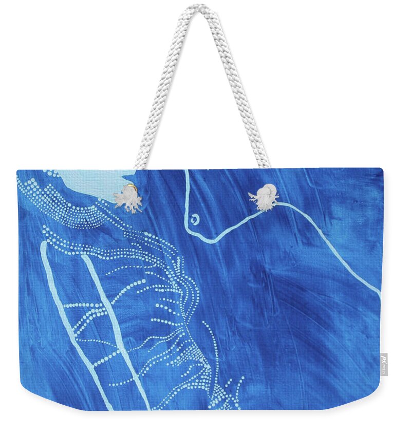 Jesus Weekender Tote Bag featuring the painting Dinka in Blue - South Sudan #5 by Gloria Ssali