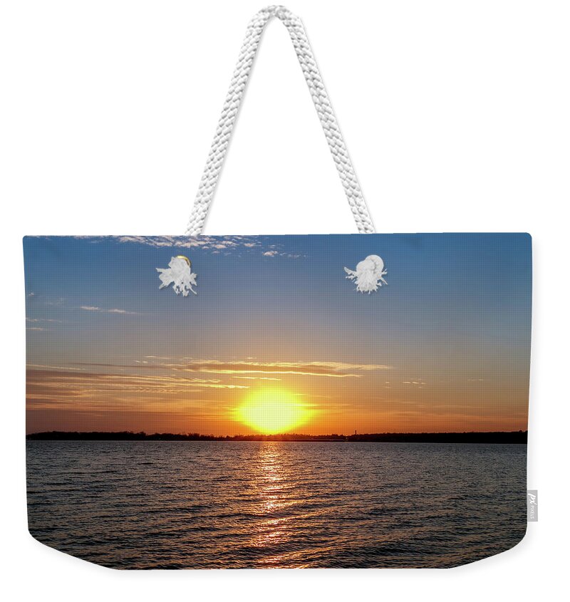 Cloudy Weekender Tote Bag featuring the photograph Lake Sunset #5 by Doug Long
